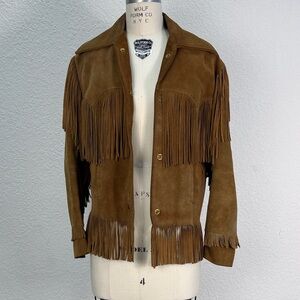 Vintage America Brown Suede Fringe Leather Jacket
